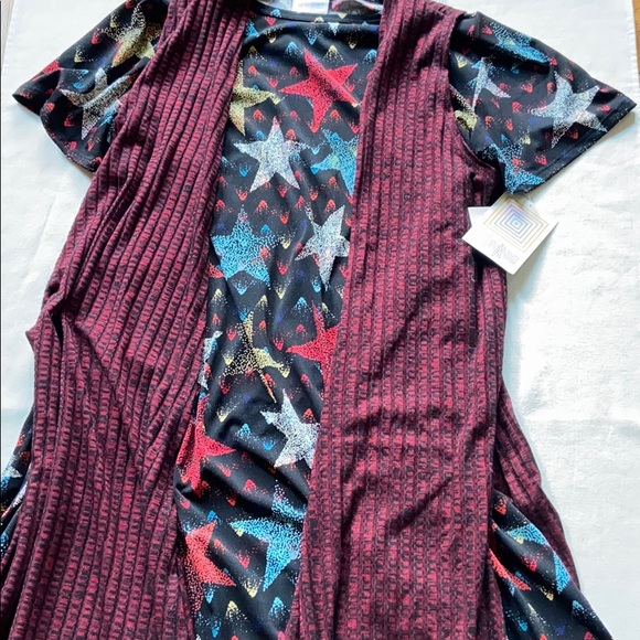 LULAROE JOY XS Longline Duster Vest Cardigan Red Black Heather - Picture 6 of 8